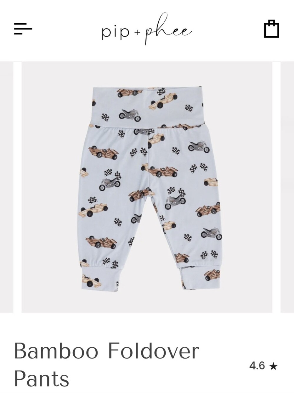 Pip + Phee Vintage Race Car And Motorcycle Baby Foldover Pants - Light Blue